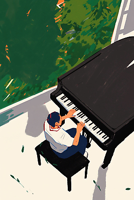 JPG 식물 남자 감정 예술 음악 연주 일러스트 창조 소리 고요 공간 피아노 편안함 묘기 집중 방안 순간 창의력 국내일러스트 AI일러스트 AI콘텐츠 컨셉 문화예술 사람 감각 건반악기 파일형식