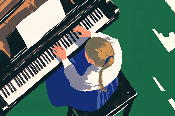 JPG 긴머리 감정 예술 음악 연주 의자 일러스트 손가락 소녀 학습 발전 피아노 집중 연습 악보 즐거움 창의력 국내일러스트 AI일러스트 AI콘텐츠 헤어스타일 손 여자 교육 어린이 가구 컨셉 문화예술 건반악기 파일형식