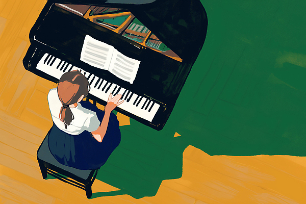 JPG 학생 여자 감정 예술 음악 연주 일러스트 상상 휴식 학습 소리 공간 시간 피아노 집중 연습 악보 그림 창의성 국내일러스트 AI일러스트 AI콘텐츠 교육 컨셉 문화예술 사람 건반악기 파일형식