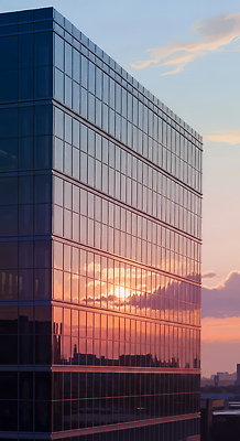 JPG 일러스트 유리 하늘 형상 풍경 건물 빛 태양 반사 노을 일몰 도시 시간 구조물 저녁 모던 고층 뷰티풀 국내일러스트 AI일러스트 AI콘텐츠 자연요소 건축물 건축 재질 야간 파일형식