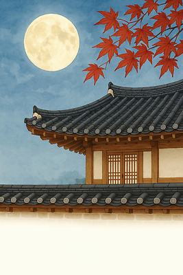 JPG 나무 전통 건축 문화 단풍 일러스트 자연 하늘 지붕 한옥 한국 풍경 문 고요 보름달 가을 저녁 달빛 뷰티풀 색감 국내일러스트 AI일러스트 AI콘텐츠 식물 한국전통 계절 아시아 고건축 잎 달 야간 생태계 파일형식