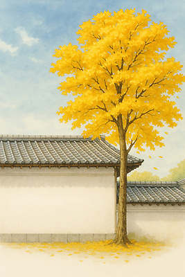 JPG 나무 전통 공원 고건축 일러스트 자연 하늘 한옥 풍경 잔디 건물 평화 고요 가을 시골 힐링 조화 뷰티풀 색감 국내일러스트 AI일러스트 AI콘텐츠 식물 한국전통 건축물 계절 공공시설 컨셉 생태계 파일형식