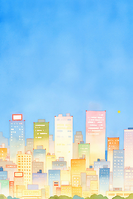 JPG 주간 디자인 컬러 야경 일러스트 창문 하늘 거리 풍경 빌딩 건물 사무실 햇빛 활발 도시 구조물 크기 모던 고층 국내일러스트 AI일러스트 AI콘텐츠 자연요소 건축물 건축 컨셉 비즈니스 태양 야간 파일형식 풍경_경치