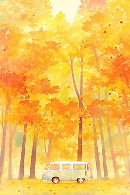 JPG 나무 여유 여행 단풍 일러스트 자동차 자연 나뭇잎 풍경 야외 노란색 주황색 고요 일몰 드라이브 가을 관찰 숲 힐링 캠핑카 색감 국내일러스트 AI일러스트 AI콘텐츠 식물 계절 감정 육상교통 컬러 잎 모션 노을 운전 생태계 파일형식