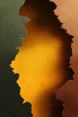 JPG 편집이미지 디자인 종이 예술 벽 컬러 패턴 초록색 인테리어 갈색 노란색 공간 벗겨짐 질감 찢어짐 조화 편집실사 AI포토 AI콘텐츠 무늬 모션 CG 파일형식