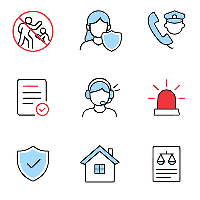 아이콘 주택 대화 경고 안전 경찰 보호 상담 예방 문서 법 시스템 규칙 통화 법원 순서 신고 2D아이콘 AI파일 직업 컨셉 모션 말하기 건물 파일형식 벡터