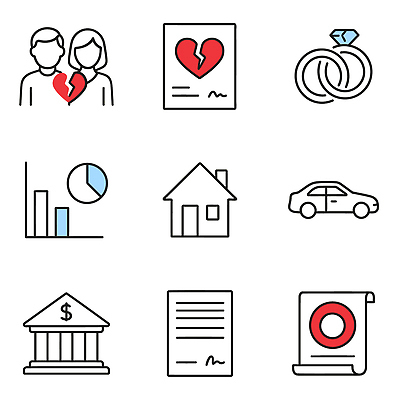 아이콘 결혼 관계 자동차 통계 주택 사랑 심장 재산 문서 법 법원 분할 이혼 2D아이콘 AI파일 감정 육상교통 이벤트 건물 금융 장기_의학 파일형식 벡터