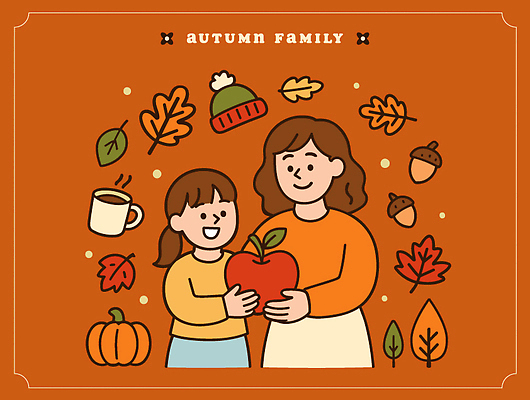 손 감정 음료 단풍 일러스트 가족 모션 자연 호박 따뜻함 대화 웃음 풍경 시간 사과 편안함 즐거움 나누기 국내일러스트 AI파일 잎 채소 과일 관계 표정 말하기 신체부위 감각 생태계 파일형식 벡터