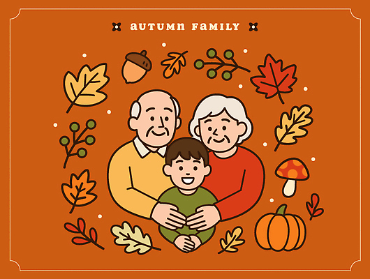 전통 할아버지 할머니 상징 컬러 백그라운드 단풍 일러스트 가족 모션 자연 나뭇잎 따뜻함 사랑 웃음 기쁨 오토바이 수확 손주 즐거움 국내일러스트 AI파일 여자 노년 남자 감정 잎 농업 관계 표정 바이크 생태계 파일형식 벡터