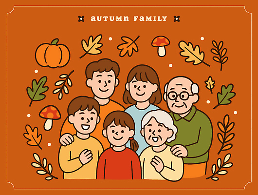 식물 할아버지 행복 할머니 백그라운드 단풍 일러스트 가족 호박 따뜻함 웃음 장식 부모 버섯 모임 자녀 추억 세대 색감 국내일러스트 AI파일 여자 노년 남자 감정 컨셉 잎 채소 관계 표정 파일형식 벡터