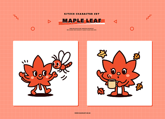 캐릭터 디자인 음료 컬러 단풍 일러스트 모션 자연 세트 귀여움 표현 그림 조화 키치 일러캐릭터 AI파일 컨셉 잎 생태계 파일형식 벡터