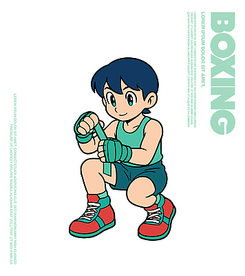 캐릭터 어린이 스포츠 컬러 일러스트 모션 발 건강 미소 소년 운동 힘 권투 장비 손목 집중 체육 연습 준비 일과 일러캐릭터 AI파일 남자 컨셉 표정 사람 신체부위 격투기 파일형식 벡터