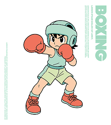 캐릭터 옷 스포츠 포즈 장갑 신체 일러스트 기술 소년 빨간색 파란색 운동 힘 경쟁 권투 헬멧 연습 체육관 노력 일러캐릭터 AI파일 잡화 남자 어린이 컬러 컨셉 건강 격투기 보호장비 파일형식 벡터