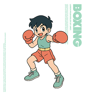 캐릭터 남자 어린이 스포츠 포즈 운동화 일러스트 모션 그래픽 운동복 운동 주먹 권투 에너지 집중 연습 스타일 일러캐릭터 AI파일 옷 신발 컨셉 건강 사람 격투기 파일형식 벡터