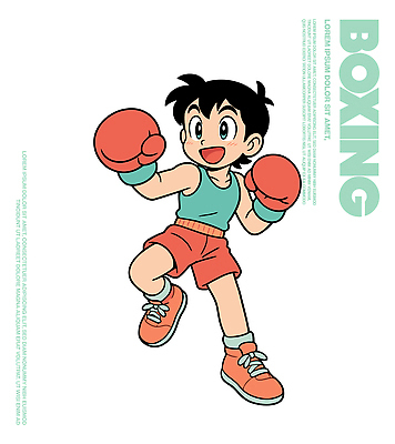 캐릭터 옷 스포츠 장갑 일러스트 모션 소년 운동복 운동 귀여움 권투 에너지 집중 즐거움 활기 색감 스타일 일러캐릭터 AI파일 잡화 남자 감정 어린이 컨셉 건강 격투기 파일형식 벡터