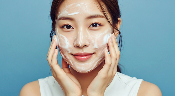 JPG 편집이미지 여자 얼굴 건강 관리 화장 뷰티 청결 세수 피부 피부관리 스킨케어 세안제 의료성형뷰티 편집실사 AI인물포토 AI콘텐츠 사람 신체부위 위생 CG 세안용품 파일형식 AI포토