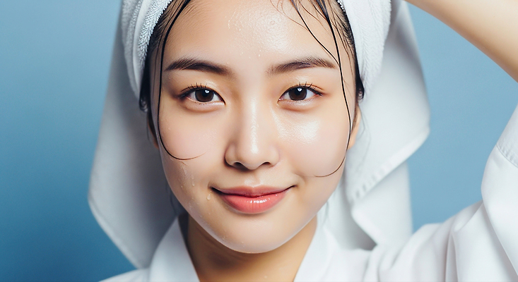 JPG 편집이미지 헤어스타일 여자 건강 미소 수건 뷰티 머리카락 피부 즐거움 파란배경 스킨케어 의료성형뷰티 자존감 편집실사 AI인물포토 AI콘텐츠 감정 백그라운드 표정 사람 신체부위 파란색 위생용품 머리 CG 파일형식 AI포토