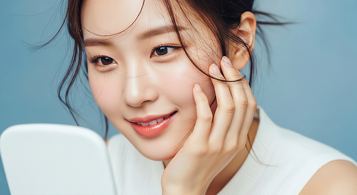 JPG 편집이미지 여자 행복 감정 포즈 조명 표정 미소 일상 청춘 화장 촬영 거울 피부 스킨케어 뷰티풀 자기관리 의료성형뷰티 편집실사 AI인물포토 AI콘텐츠 컨셉 사람 라이프 신체부위 뷰티 CG 파일형식 AI포토