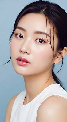 JPG 편집이미지 여자 얼굴 표정 미소 근접촬영 화장 뷰티 피부 파란배경 부드러움 스킨케어 뷰티풀 의료성형뷰티 편집실사 AI인물포토 AI콘텐츠 뷰포인트 백그라운드 사람 신체부위 파란색 감각 CG 파일형식 AI포토