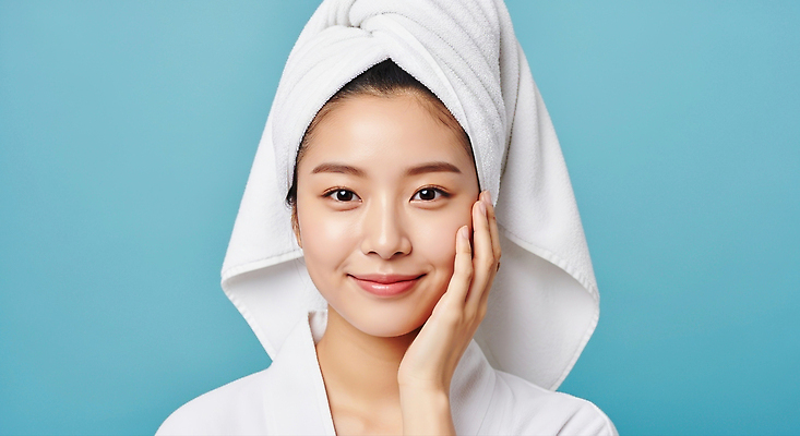 JPG 편집이미지 여자 행복 얼굴 미소 웃음 수건 뷰티 화장품 피부 스킨케어 의료성형뷰티 청량 편집실사 웰니스 AI인물포토 AI콘텐츠 감정 표정 사람 신체부위 위생용품 CG 파일형식 AI포토