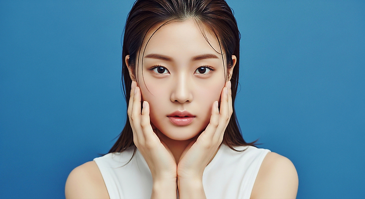 JPG 모델 편집이미지 손 여자 감정 얼굴 백그라운드 자연 실내 표정 파란색 촬영 편안함 스킨케어 뷰티풀 의료성형뷰티 차분 편집실사 AI인물포토 AI콘텐츠 컬러 컨셉 사람 내부 신체부위 뷰티 감각 CG 생태계 파일형식 AI포토