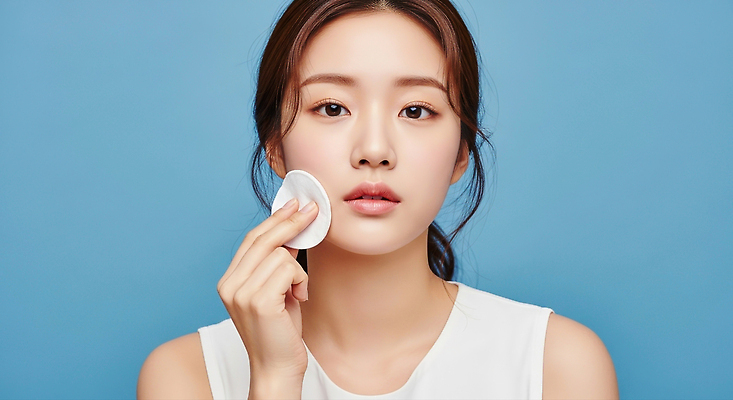 JPG 편집이미지 헤어스타일 여자 표정 미소 일상 뷰티 화장품 세수 피부관리 파란배경 스킨케어 화장솜 의료성형뷰티 편집실사 AI인물포토 AI콘텐츠 백그라운드 사람 라이프 파란색 청결 화장용품 CG 파일형식 AI포토