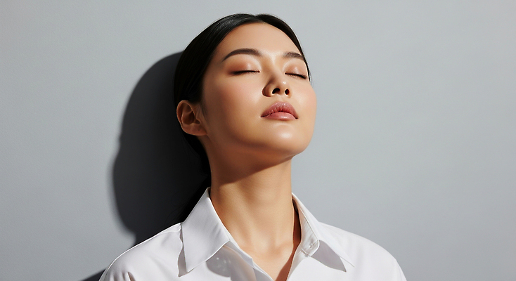 JPG 모델 편집이미지 여자 패션 감정 포즈 회색배경 표정 사람 눈감음 촬영 우아함 그림 뷰티풀 의료성형뷰티 스타일 차분 편집실사 AI인물포토 AI콘텐츠 백그라운드 컨셉 모션 회색 CG 파일형식 AI포토