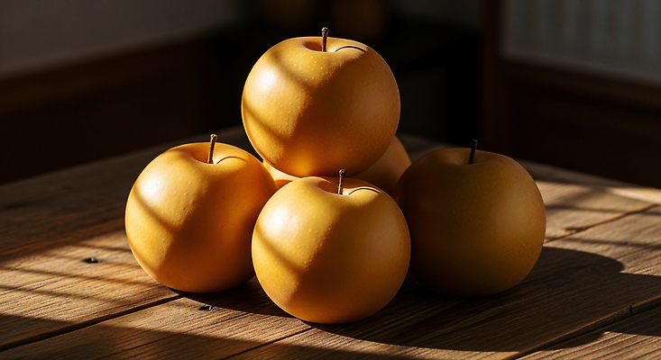 JPG 편집이미지 음식 과일 자연 조명 실내 건강 햇빛 노란색 식사 배 원형 배열 나무탁자 뷰티풀 편집실사 AI포토 AI콘텐츠 도형 컬러 탁자 내부 태양 CG 생태계 파일형식