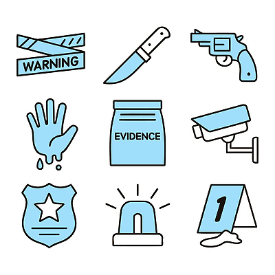 아이콘 손 경고 안전 총 범죄 칼 경찰 보호 검사_조사 증거 감시카메라 2D아이콘 방탈출 AI파일 직업 무기 컨셉 신체부위 카메라 게임 파일형식 벡터