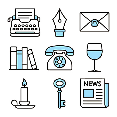아이콘 와인잔 촛불 커뮤니케이션 열쇠 책 사무실 독서 펜 정보 기록 신문 편지 전화기 문서 타자기 2D아이콘 방탈출 AI파일 술잔 비즈니스 초 간행물 필기구 골동품 게임 뉴스 파일형식 벡터