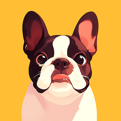 PSD 동물 행복 감정 컬러 일러스트 표정 앞모습 반려동물 귀여움 개 강아지 귀 노란배경 밝은색 프렌치불독 국내일러스트 뷰포인트 백그라운드 컨셉 포유류 신체부위 노란색 불독 파일형식