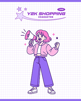 캐릭터 디자인 패션 감정 컬러 일러스트 청소년 커뮤니케이션 그래픽 쇼핑 유행 확성기 표현 화려 열정 소통 Y2K 일러캐릭터 AI파일 컨셉 사람 파일형식 벡터