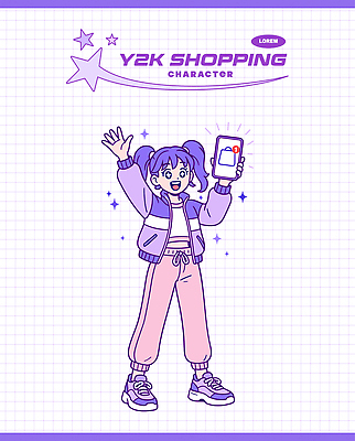 캐릭터 패션 포즈 백그라운드 일러스트 장신구 밝음 소녀 그래픽 스마트폰 운동복 쇼핑 유행 귀여움 기쁨 도시 인기 스타일 Y2K 일러캐릭터 AI파일 옷 여자 감정 어린이 컨셉 핸드폰 스마트기기 파일형식 벡터
