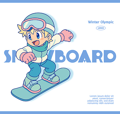 캐릭터 어린이 스포츠 컬러 겨울 일러스트 놀이 산 운동 스노우보드 즐거움 액션 스타일 일러캐릭터 AI파일 계절 감정 건강 사람 보드_스포츠 파일형식 벡터