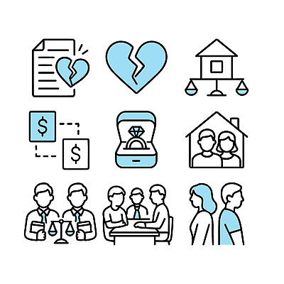 아이콘 감정 결혼 가정 재산 균열 상담 문서 법 조정 갈등 분쟁 이혼 재정 상속 2D아이콘 AI파일 모션 이벤트 금융 수상스포츠 파일형식 벡터