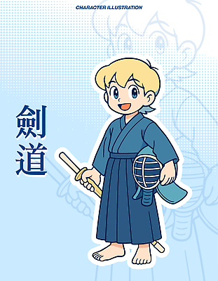 캐릭터 전통 무기 스포츠 일러스트 소년 운동 일본 피규어 검 만화 스케치 연습 즐거움 전쟁 검도 일러캐릭터 AI파일 남자 감정 아시아 어린이 건강 미술 격투기 미니어처 파일형식 벡터