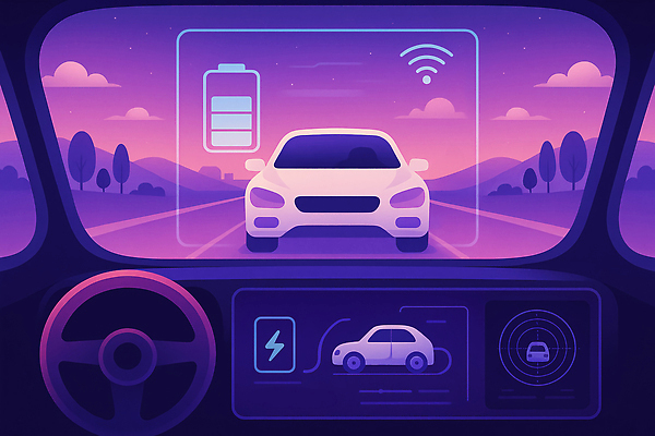 JPG 도로 일러스트 자동차 미래 거리 기술 안전 풍경 내부 노을 환경 전시 운전 정보 저녁 건전지 스마트 주행 충전 전기자동차 국내일러스트 AI일러스트 AI콘텐츠 자연요소 길 육상교통 컨셉 교통시설 모션 야간 파일형식