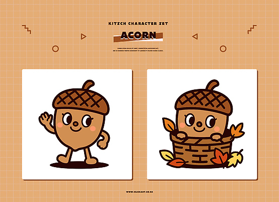 나무 캐릭터 디자인 감정 컬러 일러스트 자연 바구니 귀여움 표현 신선 유머 분위기 즐거움 도토리 단순화된 도토리캐릭터 일러캐릭터 AI파일 식물 컨셉 견과류 생태계 파일형식 벡터