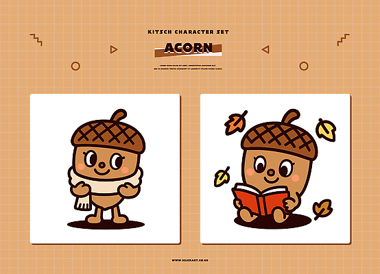 캐릭터 디자인 감정 컬러 백그라운드 일러스트 모션 놀이 나뭇잎 책 친구 귀여움 스카프 표현 읽기 즐거움 도토리 도토리캐릭터 아기자기 일러캐릭터 AI파일 컨셉 잎 관계 목도리 견과류 파일형식 벡터