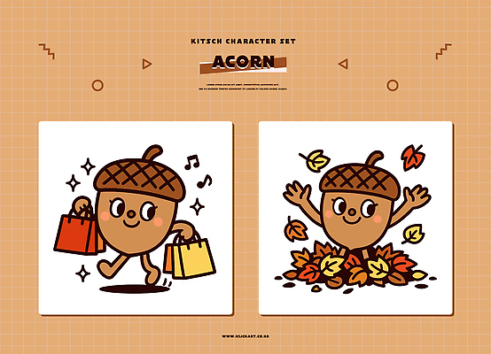 캐릭터 디자인 컬러 낙엽 가방 일러스트 모션 놀이 거리 쇼핑 귀여움 표현 분위기 즐거움 합성 도토리 도토리캐릭터 아기자기 일러캐릭터 AI파일 잡화 감정 컨셉 잎 견과류 파일형식 벡터