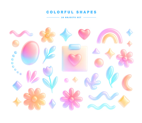 모양 PSD 편집이미지 디자인 꽃 별 예술 컬러 백그라운드 곡선 추상 그래픽 세트 디지털 심볼 홀로그램 편집3D 자연요소 식물 선 무늬 3D 파일형식