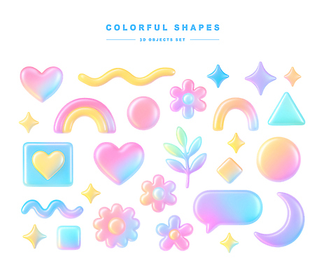모양 PSD 편집이미지 디자인 꽃 별 컬러 무지개 추상 그래픽 세트 3D 디지털 하트 홀로그램 편집3D 자연요소 식물 무늬 디지털합성 파일형식