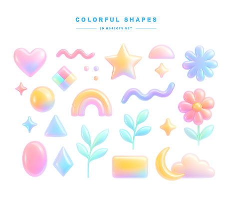 도형 PSD 편집이미지 디자인 꽃 별 컬러 무지개 잎 세트 3D 사각형 하트 삼각형 홀로그램 스타일 편집3D 자연요소 모양 식물 디지털합성 파일형식