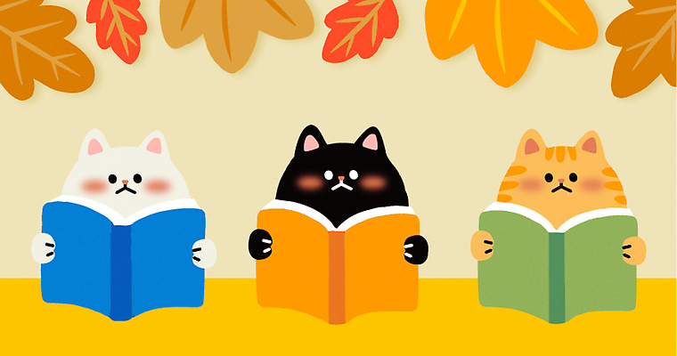 동물 캐릭터 컬러 단풍 일러스트 자연 웃음 풍경 책 독서 귀여움 고양이 마음 표현 분위기 편안함 즐거움 작품 국내일러스트 AI파일 감정 컨셉 잎 포유류 표정 미술 반려동물 감각 생태계 파일형식 벡터