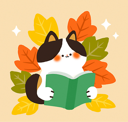 동물 행복 컬러 잎 일러스트 자연 따뜻함 취미 책 반려동물 평화 귀여움 고양이 시간 읽기 즐거움 그림 국내일러스트 AI파일 식물 감정 컨셉 포유류 모션 생태계 파일형식 벡터