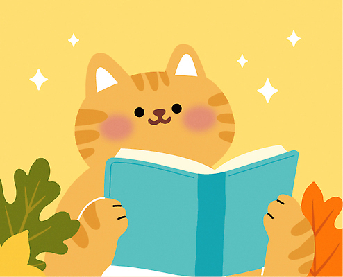동물 손 행복 포즈 백그라운드 일러스트 자연 나뭇잎 책 독서 노란색 귀여움 고양이 마음 숲 편안함 그림 색감 국내일러스트 AI파일 감정 컬러 컨셉 잎 포유류 신체부위 반려동물 감각 생태계 파일형식 벡터