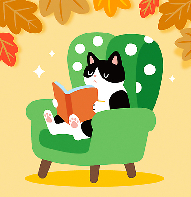 여유 컬러 단풍 의자 일러스트 상상 자연 휴식 대화 생활 책 반려동물 소파 독서 귀여움 고양이 감상 편안함 그림 국내일러스트 AI파일 동물 감정 가구 컨셉 잎 포유류 말하기 감각 생태계 파일형식 벡터
