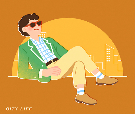 패션 남자 감정 여유 컬러 백그라운드 일러스트 휴식 앉기 건물 생활 친구 선글라스 도시 분위기 편안함 오후 스타일 국내일러스트 AI파일 건축물 안경 컨셉 관계 모션 사람 감각 파일형식 벡터