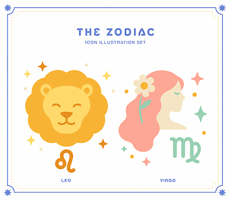 동물 캐릭터 디자인 별 예술 컬러 일러스트 그래픽 별자리 신화 천문학 사자자리 처녀자리 국내일러스트 AI파일 자연요소 교육 파일형식 벡터