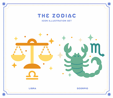 디자인 별 컬러 일러스트 저울 태양 별자리 균형 전갈 점성술 전갈자리 천칭자리 조화 국내일러스트 AI파일 자연요소 절지류 파일형식 벡터